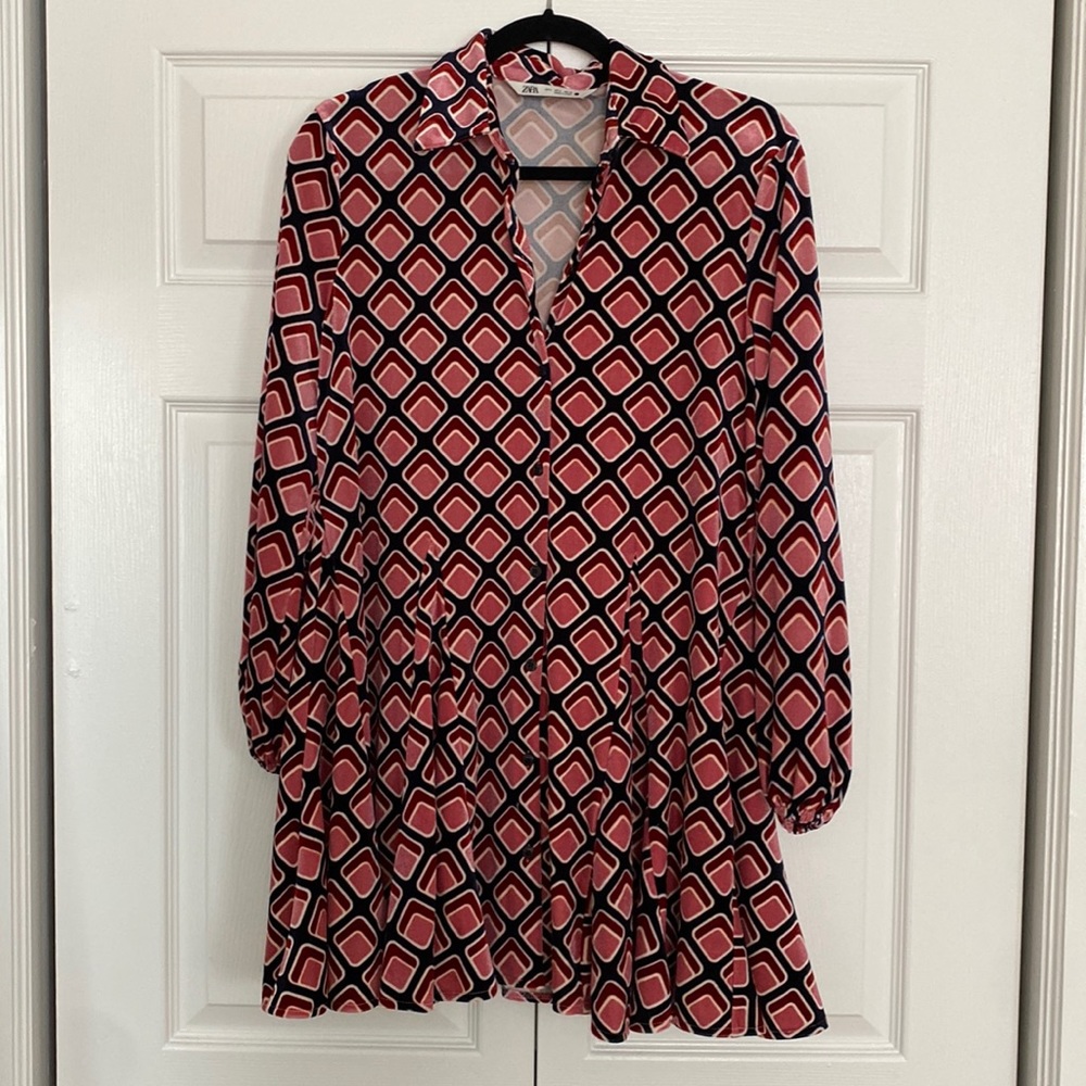 Retro print velvet dress